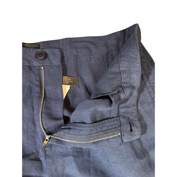 Magaschoni Mens Navy Blue Linen Blend Shorts Lightweight Button Closure Size 36 - Picture 4 of 5